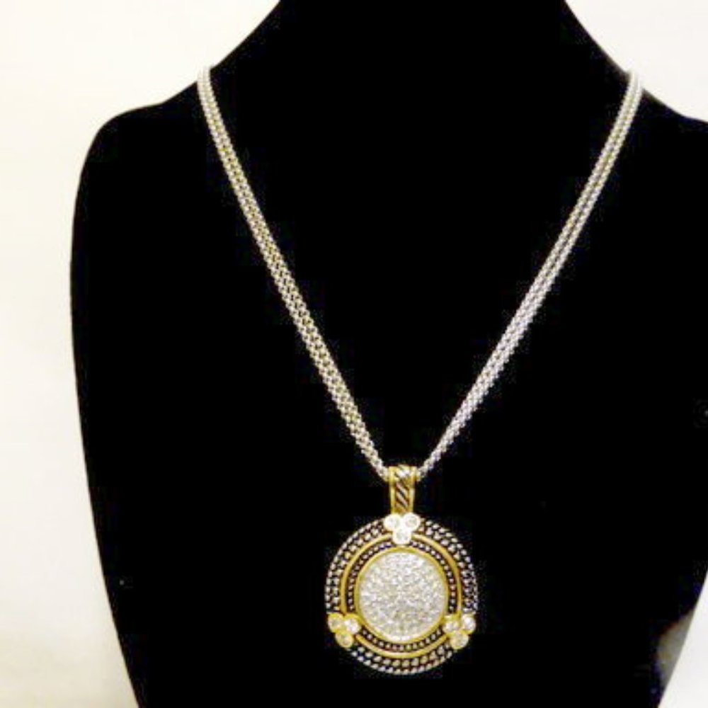 Emma Skye Jewelry Designs 2-Tone Crystal Disc Pendant w/Chain 18"